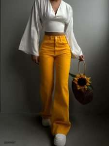 High-waisted denim trousers