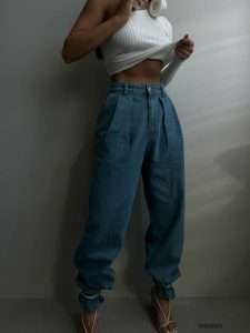 High waist denim trousers