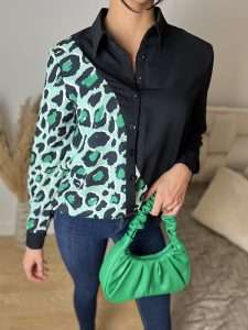 Oversize shirt, blouse, black with print