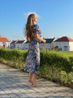 Silky button-down midi dress with floral print