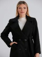 Midi length coat with belt, black