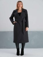 Midi coat with belt, gray