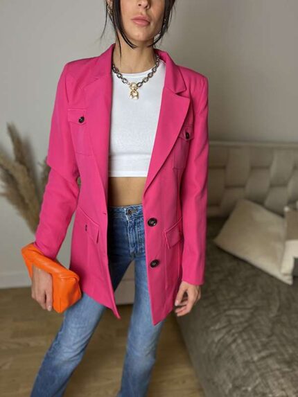 Oversize jacket with buttons, fuchsia